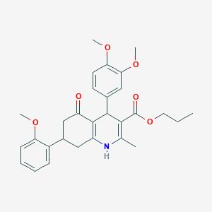 molecular formula C29H33NO6 B3991766 Propyl 4-(3,4-dimethoxyphenyl)-7-(2-methoxyphenyl)-2-methyl-5-oxo-1,4,5,6,7,8-hexahydroquinoline-3-carboxylate 