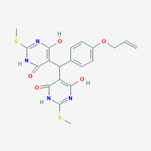 molecular formula C20H20N4O5S2 B399179 5-{[4-(allyloxy)phenyl][4-hydroxy-2-(methylsulfanyl)-6-oxo-1,6-dihydro-5-pyrimidinyl]methyl}-6-hydroxy-2-(methylsulfanyl)-4(3H)-pyrimidinone 