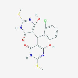 molecular formula C17H15ClN4O4S2 B399185 5-{(2-chlorophenyl)[4-hydroxy-2-(methylsulfanyl)-6-oxo-1,6-dihydro-5-pyrimidinyl]methyl}-6-hydroxy-2-(methylsulfanyl)-4(3H)-pyrimidinone 