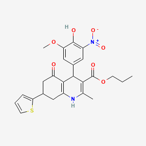 Propyl 4-(4-hydroxy-3-methoxy-5-nitrophenyl)-2-methyl-5-oxo-7-(thiophen-2-yl)-1,4,5,6,7,8-hexahydroquinoline-3-carboxylate