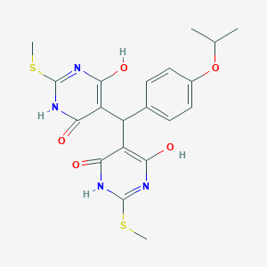 molecular formula C20H22N4O5S2 B399186 6-hydroxy-5-[[4-hydroxy-2-(methylsulfanyl)-6-oxo-1,6-dihydro-5-pyrimidinyl](4-isopropoxyphenyl)methyl]-2-(methylsulfanyl)-4(3H)-pyrimidinone 