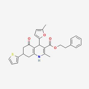 2-Phenylethyl 2-methyl-4-(5-methylfuran-2-yl)-5-oxo-7-(thiophen-2-yl)-1,4,5,6,7,8-hexahydroquinoline-3-carboxylate