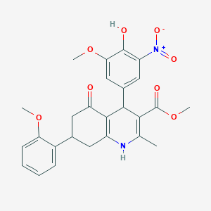 Methyl 4-(4-hydroxy-3-methoxy-5-nitrophenyl)-7-(2-methoxyphenyl)-2-methyl-5-oxo-1,4,5,6,7,8-hexahydroquinoline-3-carboxylate