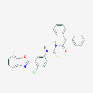 molecular formula C28H20ClN3O2S B399222 N-{[3-(1,3-benzoxazol-2-yl)-4-chlorophenyl]carbamothioyl}-2,2-diphenylacetamide 