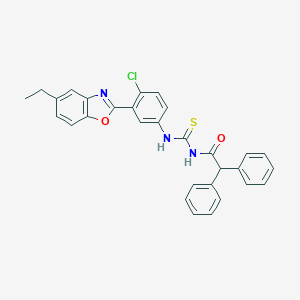 molecular formula C30H24ClN3O2S B399223 N-[4-chloro-3-(5-ethyl-1,3-benzoxazol-2-yl)phenyl]-N'-(diphenylacetyl)thiourea CAS No. 384367-36-6