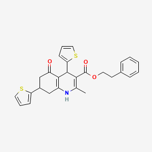 molecular formula C27H25NO3S2 B3992257 2-PHENYLETHYL 2-METHYL-5-OXO-4,7-BIS(THIOPHEN-2-YL)-1,4,5,6,7,8-HEXAHYDROQUINOLINE-3-CARBOXYLATE 