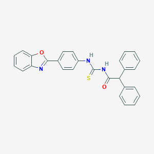 molecular formula C28H21N3O2S B399226 N-{[4-(1,3-benzoxazol-2-yl)phenyl]carbamothioyl}-2,2-diphenylacetamide 