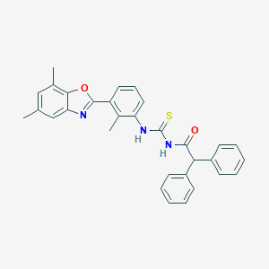 molecular formula C31H27N3O2S B399234 N-{[3-(5,7-dimethyl-1,3-benzoxazol-2-yl)-2-methylphenyl]carbamothioyl}-2,2-diphenylacetamide 