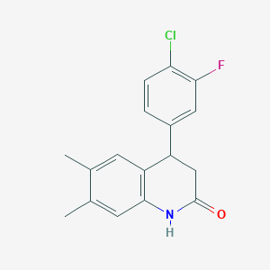 molecular formula C17H15ClFNO B3992356 4-(4-chloro-3-fluorophenyl)-6,7-dimethyl-3,4-dihydro-2(1H)-quinolinone 