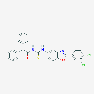 molecular formula C28H19Cl2N3O2S B399240 N-{[2-(3,4-dichlorophenyl)-1,3-benzoxazol-5-yl]carbamothioyl}-2,2-diphenylacetamide 