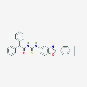 molecular formula C32H29N3O2S B399241 N-{[2-(4-tert-butylphenyl)-1,3-benzoxazol-5-yl]carbamothioyl}-2,2-diphenylacetamide 