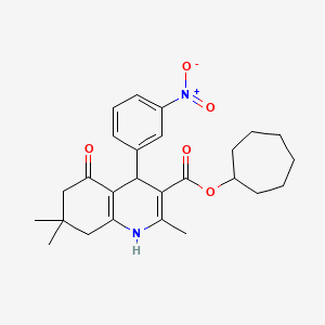 molecular formula C26H32N2O5 B3992413 Cycloheptyl 2,7,7-trimethyl-4-(3-nitrophenyl)-5-oxo-1,4,5,6,7,8-hexahydroquinoline-3-carboxylate 