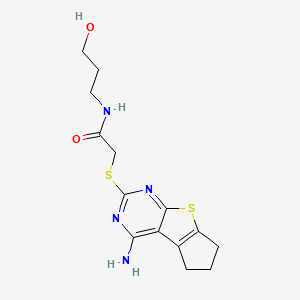 2-(4-amino(5,6,7-trihydrocyclopenta[1,2-d]pyrimidino[4,5-b]thiophen-2-ylthio))-N-(3-hydroxypropyl)acetamide