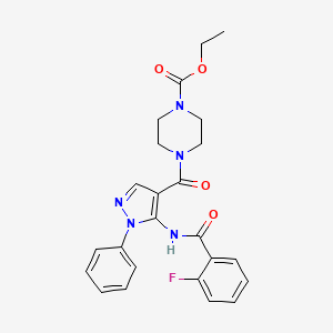 ETHYL 4-[5-(2-FLUOROBENZAMIDO)-1-PHENYL-1H-PYRAZOLE-4-CARBONYL]PIPERAZINE-1-CARBOXYLATE