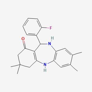 molecular formula C23H25FN2O B3992537 11-(2-fluorophenyl)-3,3,7,8-tetramethyl-2,3,4,5,10,11-hexahydro-1H-dibenzo[b,e][1,4]diazepin-1-one 