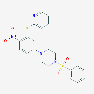 molecular formula C21H20N4O4S2 B3992600 1-[4-nitro-3-(2-pyridinylthio)phenyl]-4-(phenylsulfonyl)piperazine 