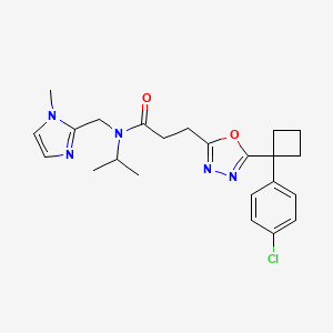 molecular formula C23H28ClN5O2 B3992771 3-{5-[1-(4-chlorophenyl)cyclobutyl]-1,3,4-oxadiazol-2-yl}-N-isopropyl-N-[(1-methyl-1H-imidazol-2-yl)methyl]propanamide 