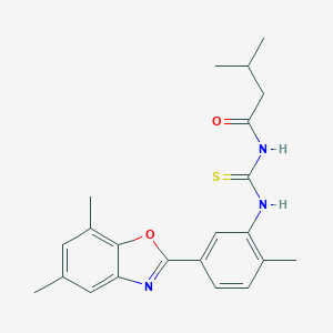 molecular formula C22H25N3O2S B399281 N-{[5-(5,7-dimethyl-1,3-benzoxazol-2-yl)-2-methylphenyl]carbamothioyl}-3-methylbutanamide 