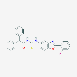 molecular formula C28H20FN3O2S B399290 N-{[2-(2-fluorophenyl)-1,3-benzoxazol-5-yl]carbamothioyl}-2,2-diphenylacetamide 