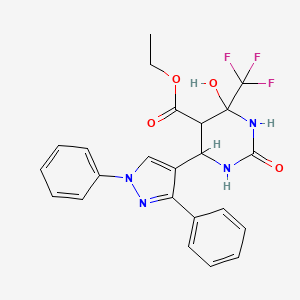 ethyl 6-(1,3-diphenyl-1H-pyrazol-4-yl)-4-hydroxy-2-oxo-4-(trifluoromethyl)hexahydropyrimidine-5-carboxylate