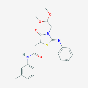molecular formula C22H25N3O4S B399308 2-[3-(2,2-dimethoxyethyl)-4-oxo-2-(phenylimino)-1,3-thiazolidin-5-yl]-N-(3-methylphenyl)acetamide 