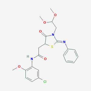 molecular formula C22H24ClN3O5S B399311 N-(5-chloro-2-methoxyphenyl)-2-[3-(2,2-dimethoxyethyl)-4-oxo-2-(phenylimino)-1,3-thiazolidin-5-yl]acetamide 