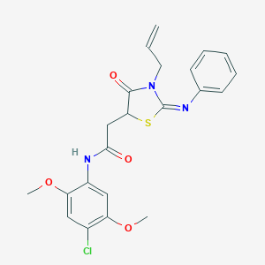 molecular formula C22H22ClN3O4S B399319 2-[3-allyl-4-oxo-2-(phenylimino)-1,3-thiazolidin-5-yl]-N-(4-chloro-2,5-dimethoxyphenyl)acetamide 