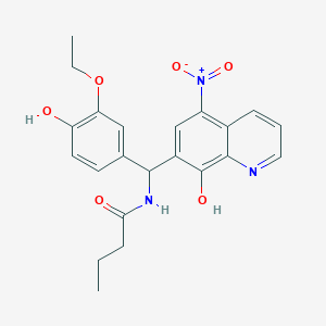 molecular formula C22H23N3O6 B3993193 N-[(3-ethoxy-4-hydroxyphenyl)(8-hydroxy-5-nitroquinolin-7-yl)methyl]butanamide 