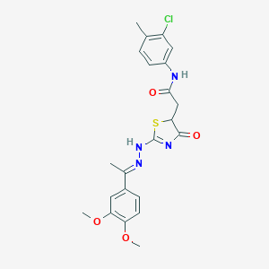 molecular formula C22H23ClN4O4S B399334 N-(3-chloro-4-methylphenyl)-2-[2-[(2E)-2-[1-(3,4-dimethoxyphenyl)ethylidene]hydrazinyl]-4-oxo-1,3-thiazol-5-yl]acetamide 