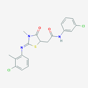 molecular formula C19H17Cl2N3O2S B399340 2-{2-[(3-chloro-2-methylphenyl)imino]-3-methyl-4-oxo-1,3-thiazolidin-5-yl}-N-(3-chlorophenyl)acetamide 