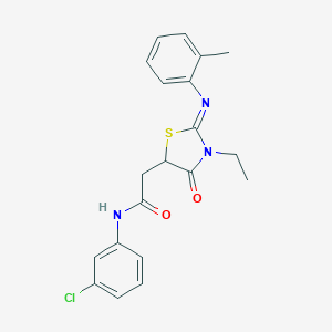 molecular formula C20H20ClN3O2S B399341 N-(3-chlorophenyl)-2-{3-ethyl-2-[(2-methylphenyl)imino]-4-oxo-1,3-thiazolidin-5-yl}acetamide 