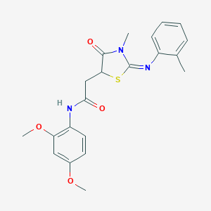 molecular formula C21H23N3O4S B399344 N-(2,4-dimethoxyphenyl)-2-{3-methyl-2-[(2-methylphenyl)imino]-4-oxo-1,3-thiazolidin-5-yl}acetamide 
