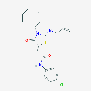 molecular formula C22H28ClN3O2S B399353 2-[2-(allylimino)-3-cyclooctyl-4-oxo-1,3-thiazolidin-5-yl]-N-(4-chlorophenyl)acetamide 