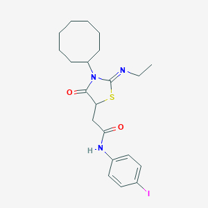 molecular formula C21H28IN3O2S B399354 2-[3-cyclooctyl-2-(ethylimino)-4-oxo-1,3-thiazolidin-5-yl]-N-(4-iodophenyl)acetamide 