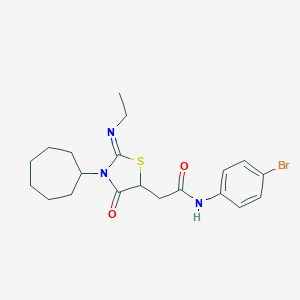 molecular formula C20H26BrN3O2S B399356 N-(4-bromophenyl)-2-[3-cycloheptyl-2-(ethylimino)-4-oxo-1,3-thiazolidin-5-yl]acetamide 