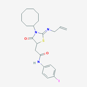 molecular formula C22H28IN3O2S B399357 2-[2-(allylimino)-3-cyclooctyl-4-oxo-1,3-thiazolidin-5-yl]-N-(4-iodophenyl)acetamide 