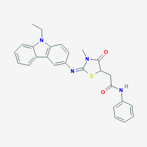 molecular formula C26H24N4O2S B399358 2-{2-[(9-ethyl-9H-carbazol-3-yl)imino]-3-methyl-4-oxo-1,3-thiazolidin-5-yl}-N-phenylacetamide 