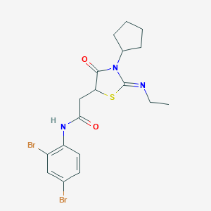 molecular formula C18H21Br2N3O2S B399359 2-[3-cyclopentyl-2-(ethylimino)-4-oxo-1,3-thiazolidin-5-yl]-N-(2,4-dibromophenyl)acetamide 