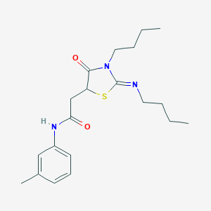 molecular formula C20H29N3O2S B399360 2-[3-butyl-2-(butylimino)-4-oxo-1,3-thiazolidin-5-yl]-N-(3-methylphenyl)acetamide 