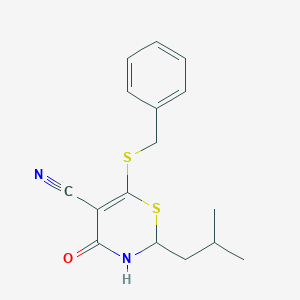 molecular formula C16H18N2OS2 B399362 6-Benzylsulfanyl-2-(2-methylpropyl)-4-oxo-2,3-dihydro-1,3-thiazine-5-carbonitrile 