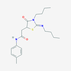 molecular formula C20H29N3O2S B399366 2-[3-butyl-2-(butylimino)-4-oxo-1,3-thiazolidin-5-yl]-N-(4-methylphenyl)acetamide 