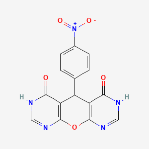 9-(4-nitrophenyl)-2-oxa-4,6,12,14-tetrazatricyclo[8.4.0.03,8]tetradeca-1(10),3(8),4,13-tetraene-7,11-dione