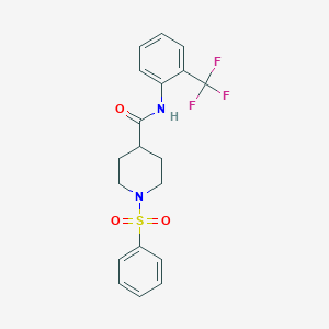 1-(benzenesulfonyl)-N-[2-(trifluoromethyl)phenyl]piperidine-4-carboxamide