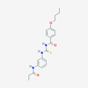 molecular formula C21H25N3O3S B399395 4-butoxy-N-{[3-(propanoylamino)phenyl]carbamothioyl}benzamide 