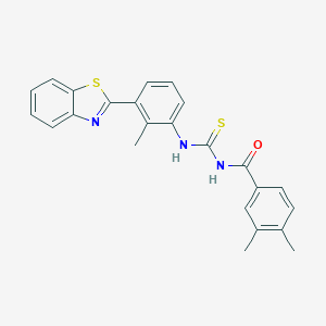 molecular formula C24H21N3OS2 B399397 N-{[3-(1,3-benzothiazol-2-yl)-2-methylphenyl]carbamothioyl}-3,4-dimethylbenzamide 