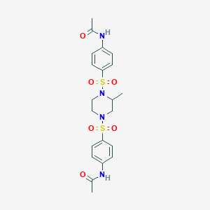 molecular formula C21H26N4O6S2 B3993991 N-[4-[4-(4-acetamidophenyl)sulfonyl-3-methylpiperazin-1-yl]sulfonylphenyl]acetamide 