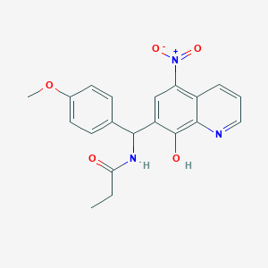 molecular formula C20H19N3O5 B3994030 N-[(8-hydroxy-5-nitro-7-quinolinyl)(4-methoxyphenyl)methyl]propanamide 