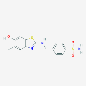 molecular formula C17H19N3O3S2 B039941 4-[[(6-Hydroxy-4,5,7-trimethyl-1,3-benzothiazol-2-yl)amino]methyl]benzenesulfonamide CAS No. 120165-51-7