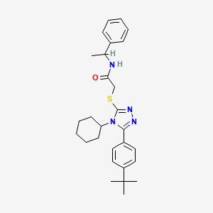 2-[[5-(4-tert-butylphenyl)-4-cyclohexyl-1,2,4-triazol-3-yl]sulfanyl]-N-(1-phenylethyl)acetamide