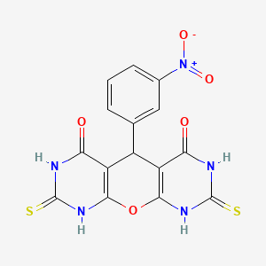 9-(3-nitrophenyl)-5,13-bis(sulfanylidene)-2-oxa-4,6,12,14-tetrazatricyclo[8.4.0.03,8]tetradeca-1(10),3(8)-diene-7,11-dione